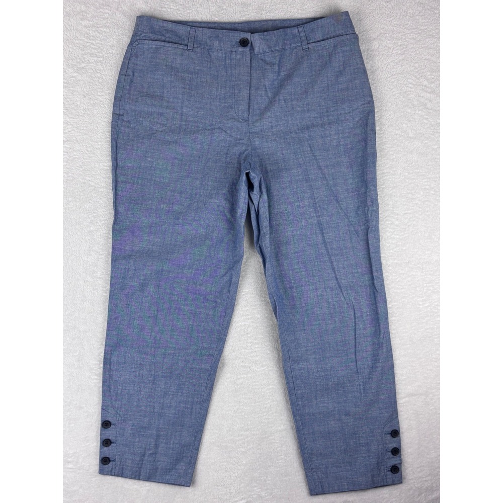 Talbots Perfect‎ Crop Pants Blue Cotton Blend Button Accent Womens Size 12